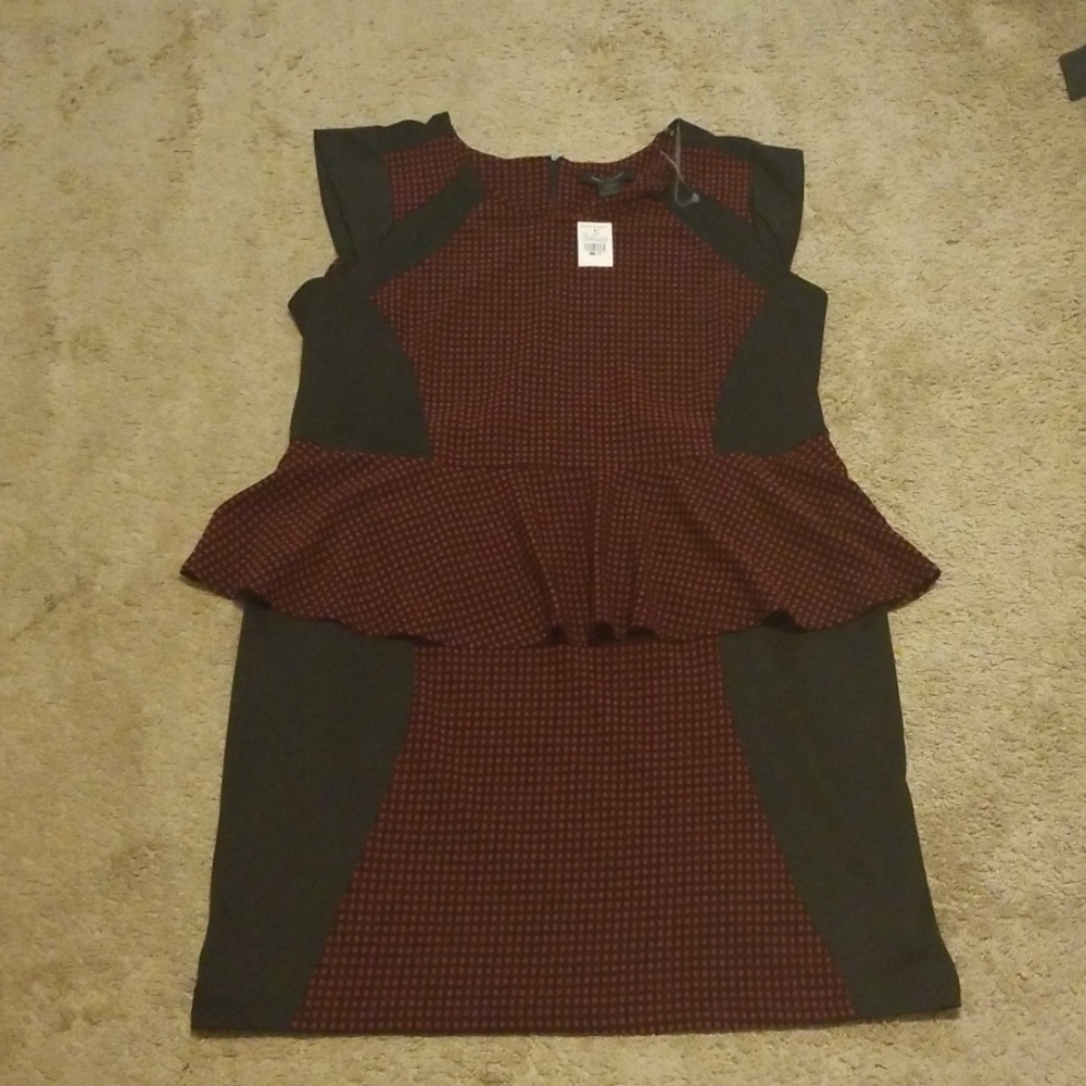 New Ashley Stewart Peplum Style Checkered Dress